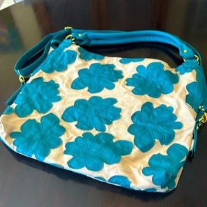 Oversize Big Buddha Turquoise Hibiscus Bag
